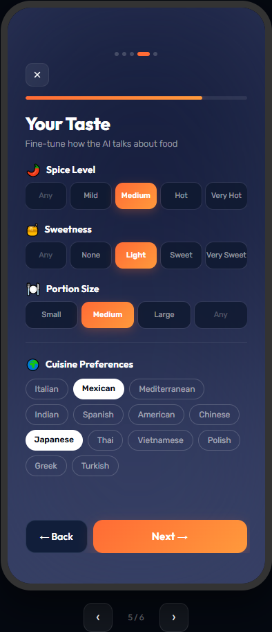 Menu Buddy Taste Profile